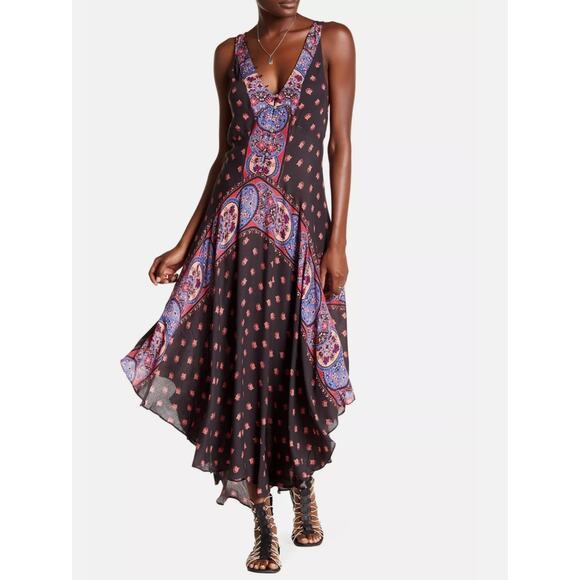 Free People Black Floral Midi Slip Dress - Picture 2 of 8